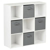 HARTLEYS WHITE 9 CUBE MODULAR SHELVING DISPLAY UNIT 4 x GREY FABRIC STORAGE BOX