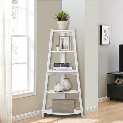 5 Tier Ladder Corner Bookshelf Display Rack Storage Shelving Bathroom Bedroom