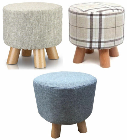 Shabby Chic Small Ottoman Round Pouffe Wooden Footstool Stool/Wooden Leg Padded