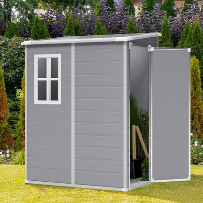 5x4FT Plastic Garden Tool Storage Shed Outdoor Lockable Bike Bin House w/Window