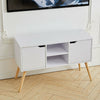 Wood TV Stand 2 Doors Open Shelf Entertainment Unit Storage Cabinet Living Room