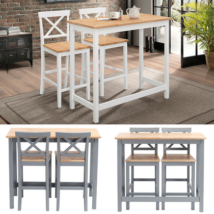High Dining Table and 2 Chairs Set Wood Kitchen Breakfast Bar Stool Compact Unit