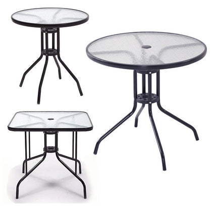 Outdoor Dining Table Garden Patio Bistro Cafe Tempered Glass Top Table Metal Leg