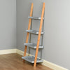Grey & Bamboo 4 Tier Modern Ladder Wall Shelf/Bookcase Display Rack