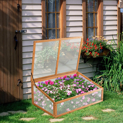 Wood Cold Frame Portable Green House Indoor Outdoor Raised Plants Bed Protection
