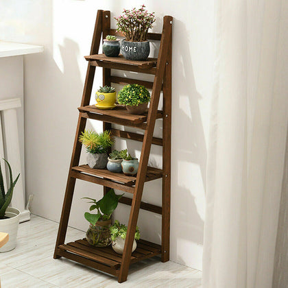 4 Tier Wooden Ladder Shelf Display Stand Unit Home Plant Flower Book Shelves UK