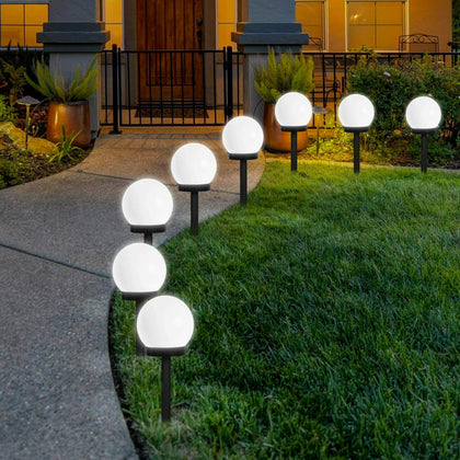 4X LED Solar Garden Mood Ball Sphere Globe Stake Light Outdoor Cold White uk