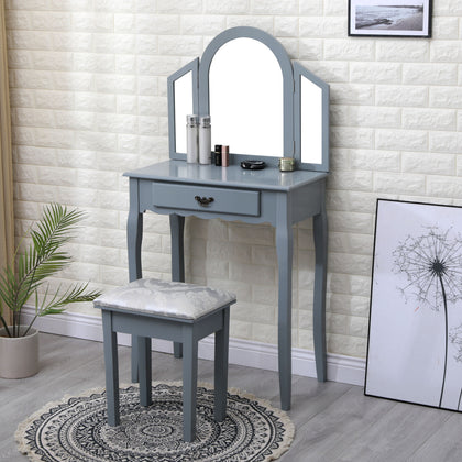 AVC Designs 1 Drawer Dressing Table Bedroom Vanity Unit, Oval Mirror & Stool Set