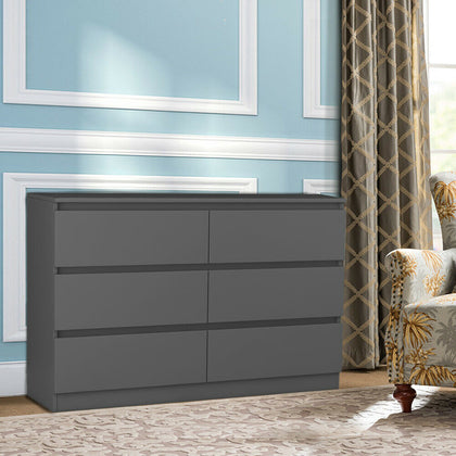 Modern Chest of 6 Drawers Storage Cabinet Nightstand Bedroom Furniture Grey