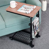 Computer Notebook Desk Adjustable Sofa Bed Side Coffee Table with Shelf on Wheel