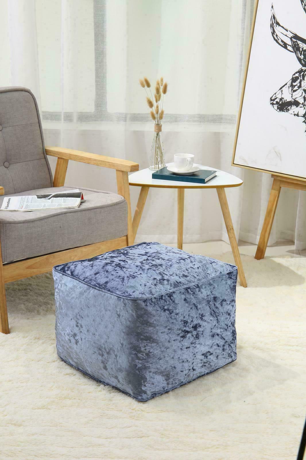 NEW LUXURY CRUSHED VELVET SOFT BEAN BAG CUBE FOOT STOOL REST POUFFE OTTOMAN