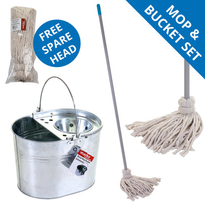 Mop and Bucket Set Cotton Head Easy Clean Quick Dry Floor Metal Bucket Cleaning