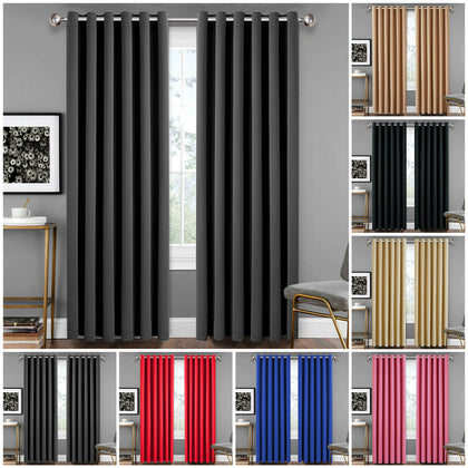 Thick Thermal Blackout Curtains Pair of Eyelet Ring Top Ready Made Curtain Panel