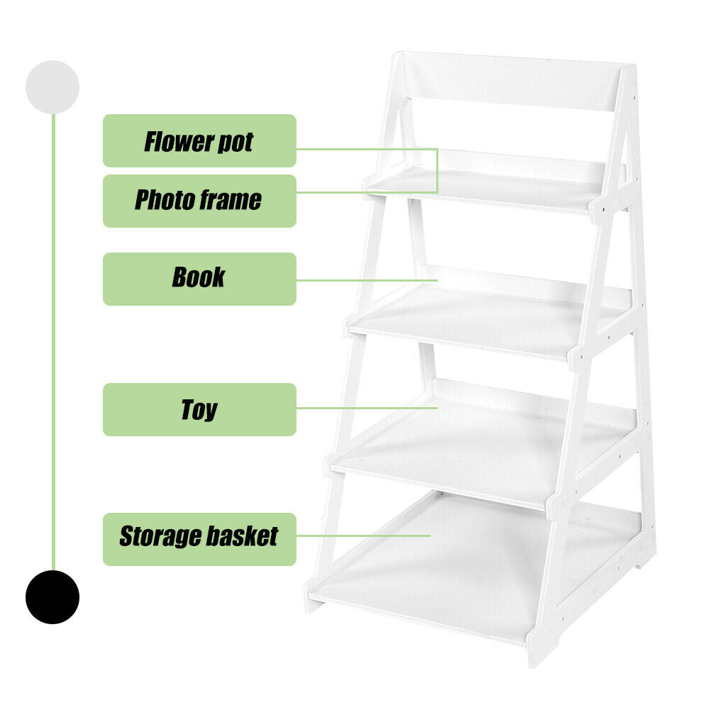 4 Tier Wooden Ladder Shelf Book Shelves Display Unit Free Standing UK Seller
