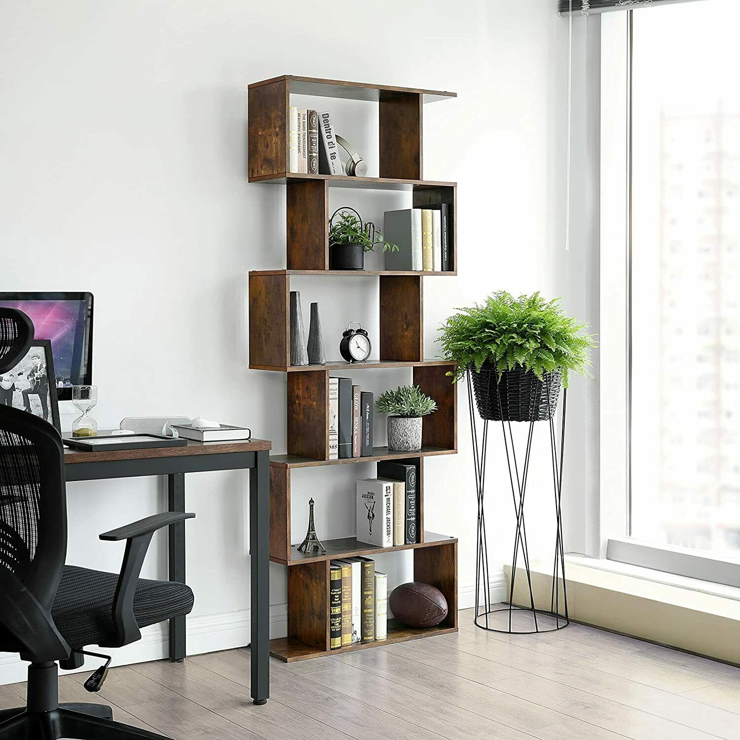 Tall bookcase deals with desk