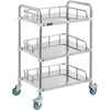 Mobile Rolling Cart 3-Tiers Stainless Steel Lab Medical Rolling Trolley Cart