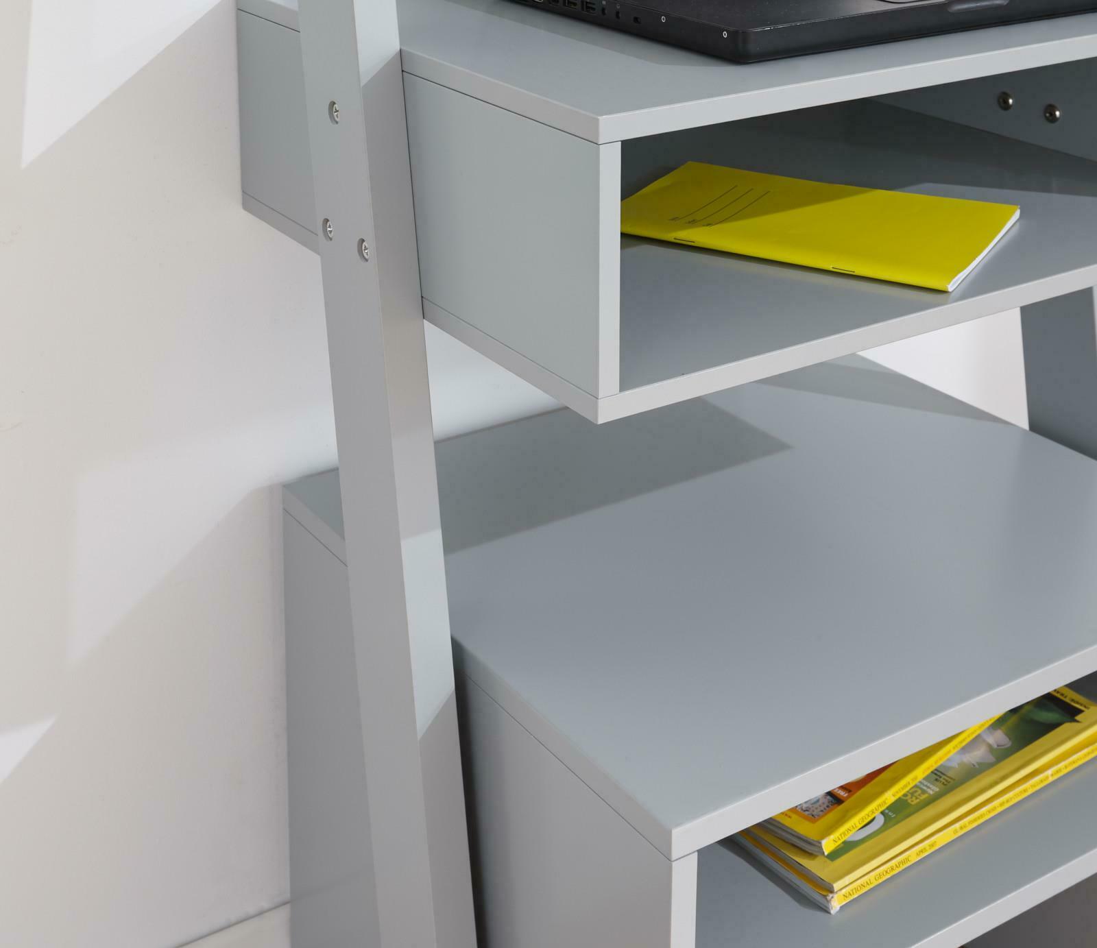 Grey Ladder Modern Style 3 Tier Computer Study Desk with Bookcase Shelves