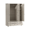 White Wash Pine 3 Door Triple Wardrobe with Drawers - Hampton HPT003