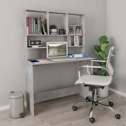 Modern Grey Computer Desk Shelves Shelf Storage Space Saving Writing Table Study