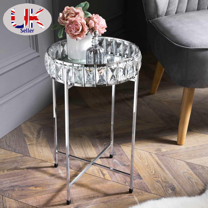 Silver Crystal Mirrored Tray Table Removable Top Living Room Bedroom Decor