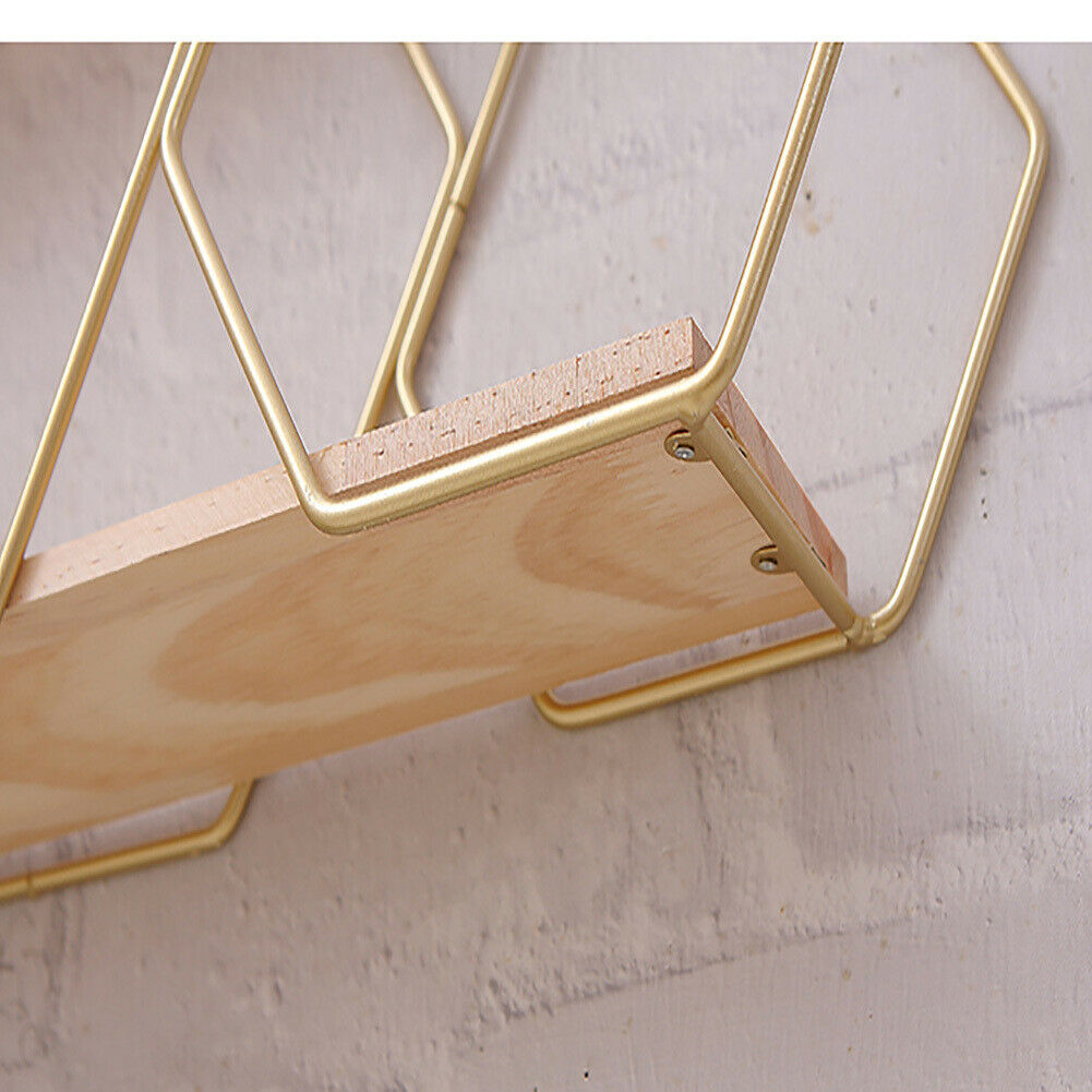 Hexagon Wall Mounted Shelf Display Rack Gold Metal Storage Shelving Home Decor
