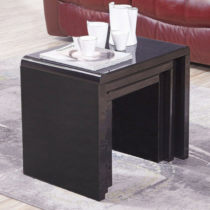 Nest of 3 Tables Coffee Table Nested Tea Lamp Side Living Room Furniture Black