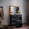 LED Dressing Mirror Makeup Table with Stool Drawer Black Bedroom Vanity Unit Set