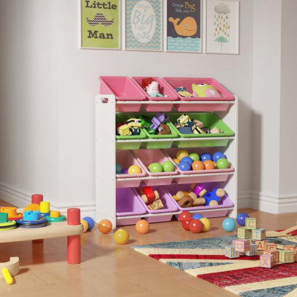 Kids Toy Storage Rack Unit 16 Boxes Removable Bins Freestanding Toy Organizer UK