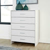 Chest of Drawers White Bedroom Furniture 5 Drawer Silver Handles Metal Runners