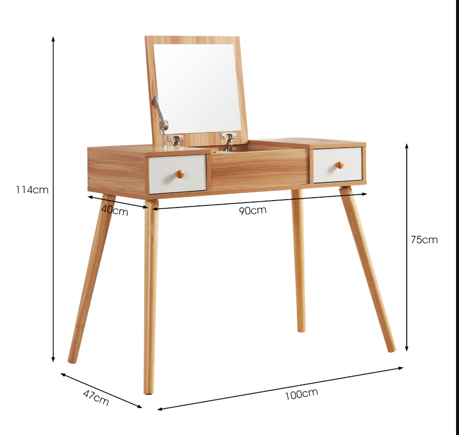 Modern Dressing Table Makeup Desk w/Flip-up Mirror 2 Drawers Storage & Stool