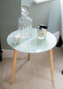GiftDecor Marble Effect Glass Top 40cm Round Side Table with Wooden Legs