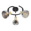 Industrial 3 Way Ceiling Light Spot Lights Black & Gold Smoked Glass Shades LED