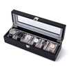 Mondeer Watch Box 6 Slots Watch Display Organizer w/ Glass Lid Black PU Leather