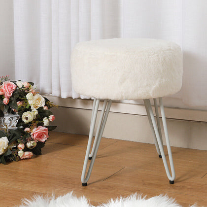 White Pink Shaggy Vanity Stool Dressing Table Chair Plush Makeup Ottoman Pouffe