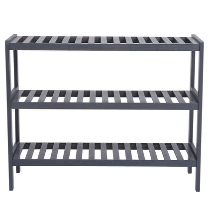 3 Tier Multifunctional Cell Grey Bamboo Shoe Rack Organizer Wooden Storage Shelf