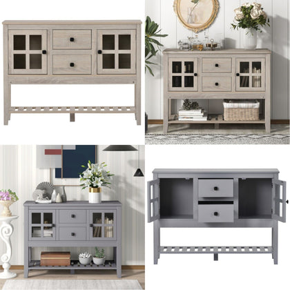2 Drawers 2 Doors Sideboard Kitchen Buffet Cupboard Storage Cabinet Natural Grey