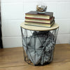 Brown Wooden Top Black Wire Storage Basket Round End Side Table Home Furniture