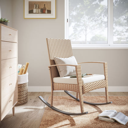 Modern Rattan Furniture Wicker Rocking Chair Living Room Garden Patio w/Cushion