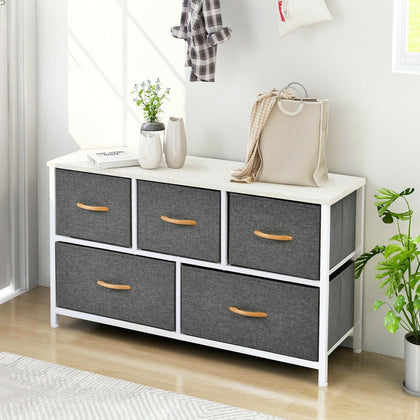 Chest of 5 Drawers Storage Wardrobe Cabinet Fabric Drawers & Metal Frame Hallway