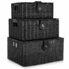 SET OF 3 RESIN WOVEN WICKER HAMPER BASKET STORAGE BOX WITH LID&LOCK GIFT