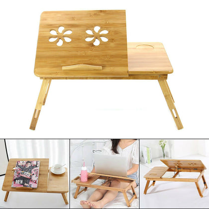 Bamboo Adjustable Portable Laptop Lazy Table Stand Lap Sofa Bed PC Notebook Desk