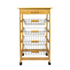 Woodluv Bamboo Kitchen Storage Trolley Cart With Drawer & Wire Storage Basket