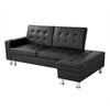 3 Seater L-Shaped Black Faux Leather Sofa Bed w Ottoman & Cup Holder Recliner