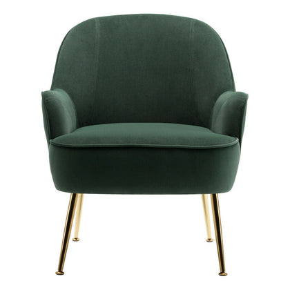 Emerald Green Velvet Fabric Upholstered Nordic Sofa Armchair Tub Chair Metal Leg