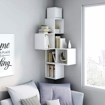 Floating Wall 5Cube Shelves ZigZag White Hanging Storage Display Corner Shelving