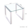 Square Glass Side Table Chrome Stainless Steel Modern Tempered Glass Living Room