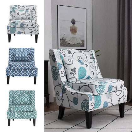 Moroccan Style Fabric Upholstered Accent Chair Wing Back Armchair Cushioned Seat