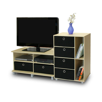 Furinno Andrey Entertainment Center with Bin Drawers, Steam Beech/Black