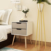 x1 Chic White grey Bedside Table Cabinet 2 Drawers Wood Leg Bedroom Furniture