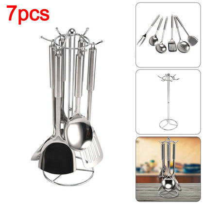 7PC STAINLESS STEEL KITCHEN TOOL FORK LADLE SPOON SET UTENSILS COOKING GADGET